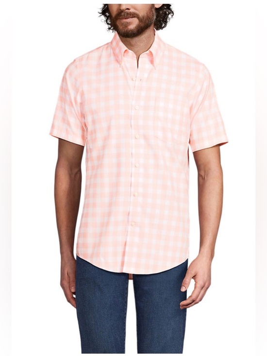 Lands' End Other - Lands End No Iron Cotton Button down. Trad Fit. Like New Peach/White Check XL